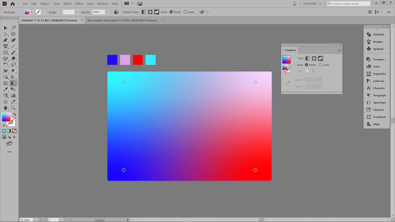 screenshot of illustrator to demonstrate creating a gradient
