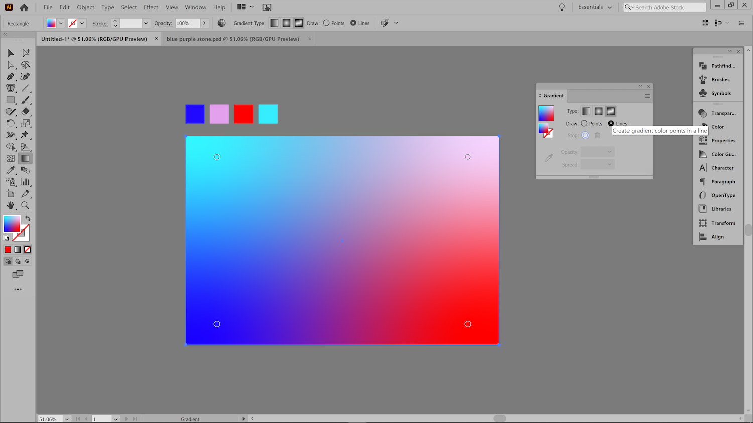 screenshot of illustrator to demonstrate creating a gradient