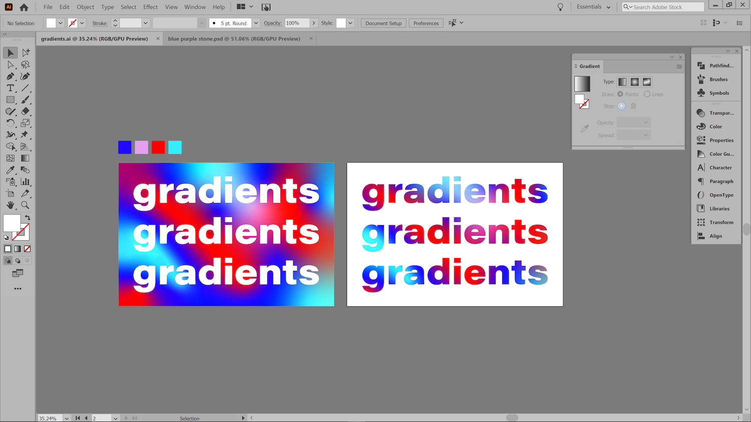 screenshot of illustrator to demonstrate creating a gradient