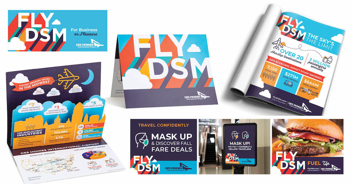 Des Moines International Airport Fly DSM marketing materials