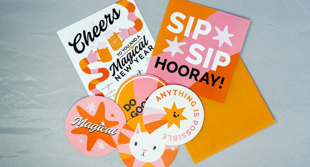 P7 Holiday card that says "Sip Sip Hooray"