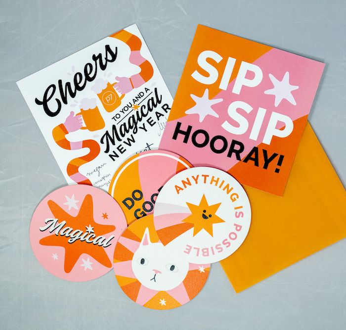 P7 Holiday card that says "Sip Sip Hooray"