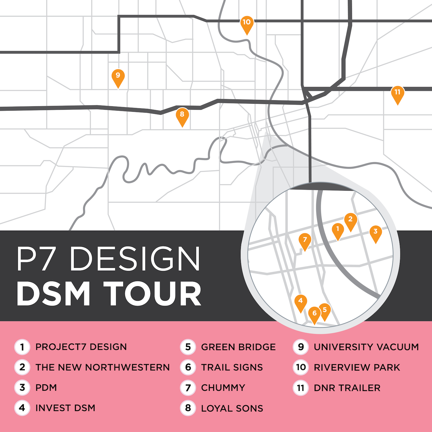 Map of p7 work in Des Moines