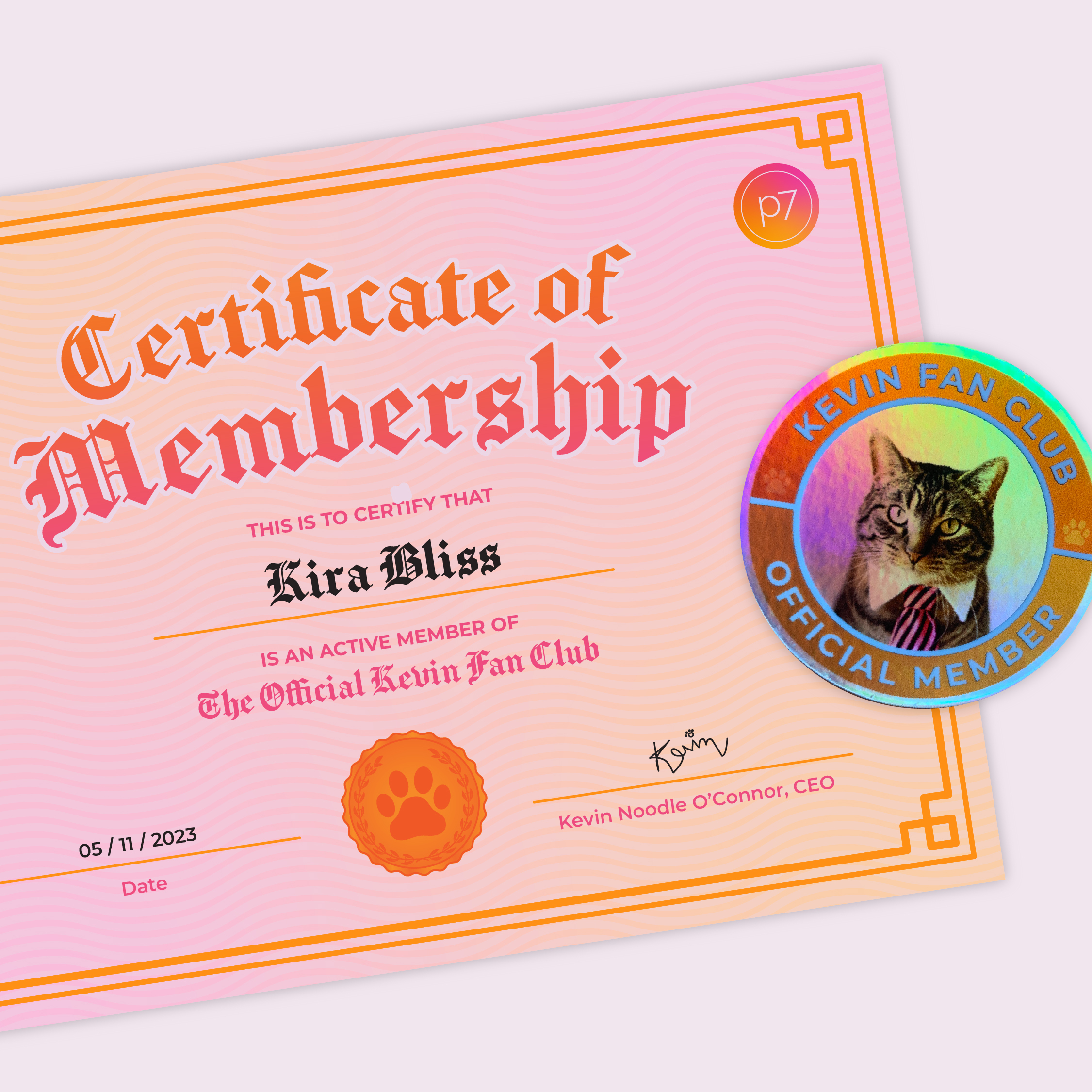Kevin Fan Club Certificate