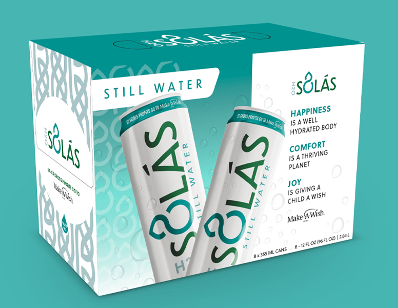 Box of Solas H2O canned water